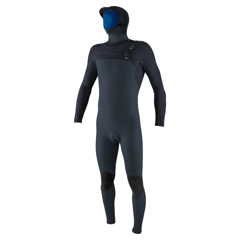 O'Neill Hyperfreak 5-4mm+ Chest Zip Hooded Wetsuit in Carbon/Dark Slate