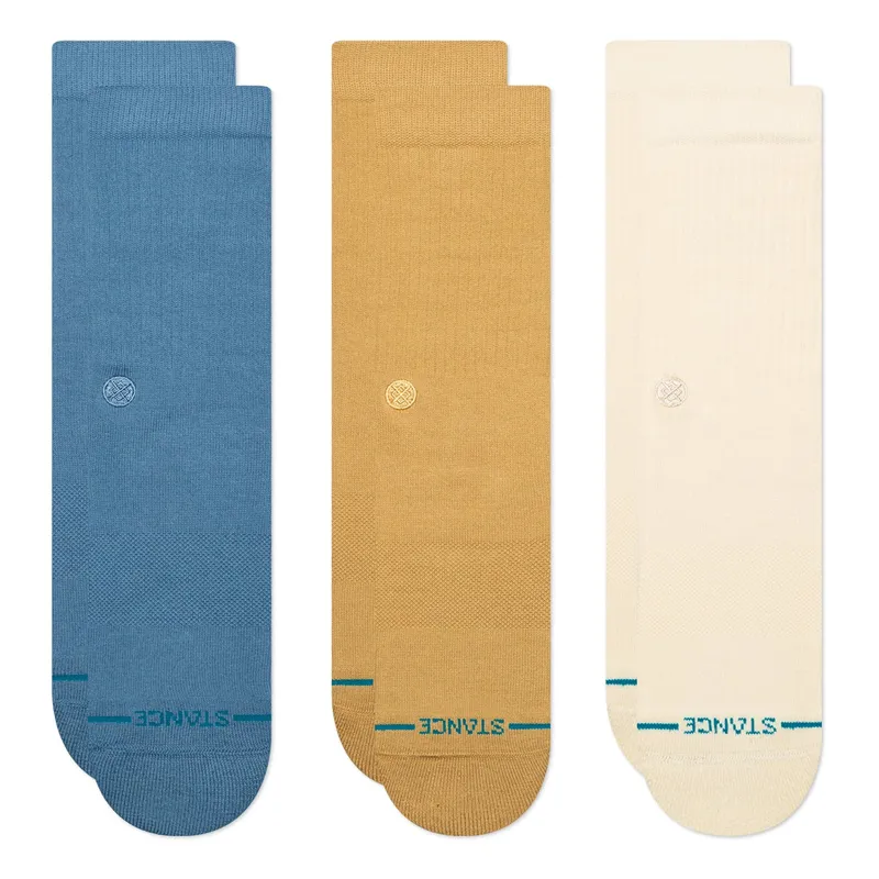 Stance Icon Crew Sock 3 Pack in Blue/Sand/Cream - SIZE Large