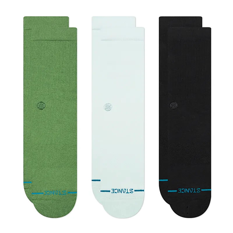 Stance Icon Crew Sock 3 Pack in Green/Ice Blue/Black