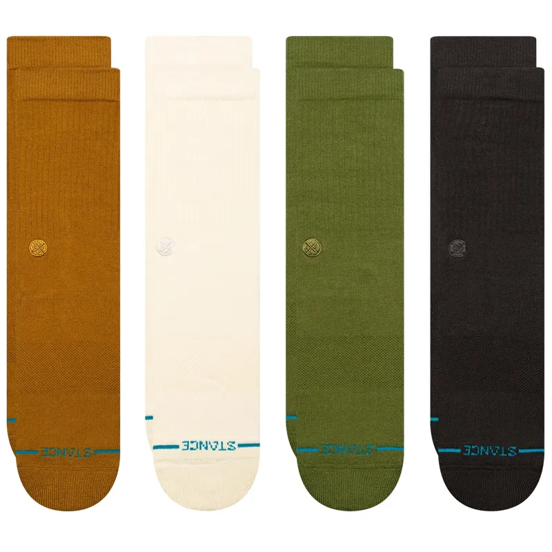 Stance Icon Crew Sock 4 Pack in Gold/Sand/Green/Black - SIZE Large