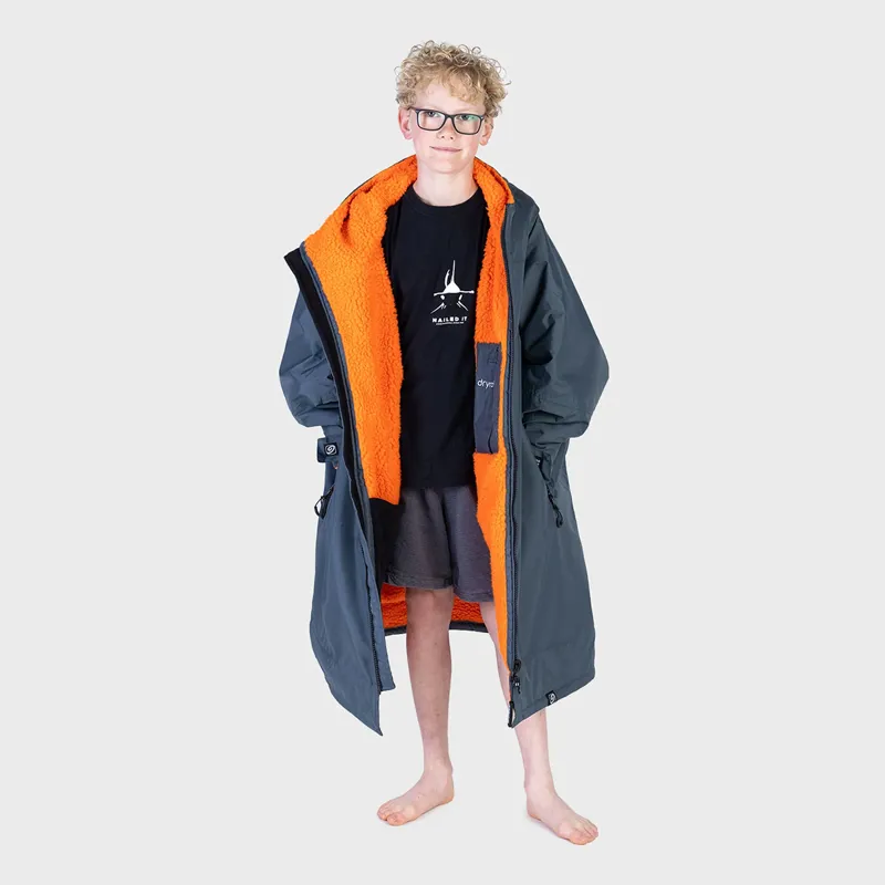 Dryrobe Advance Long Sleeve Change Robe in Charcoal Grey/Orange for Age 10-14