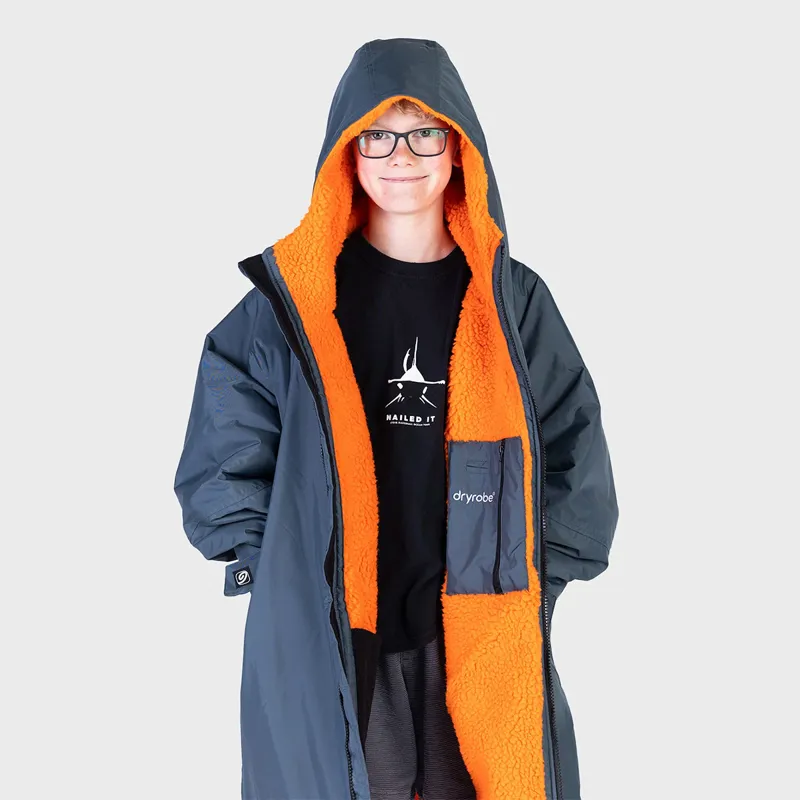 Dryrobe Advance Long Sleeve Change Robe in Charcoal Grey/Orange for Age 10-14-2
