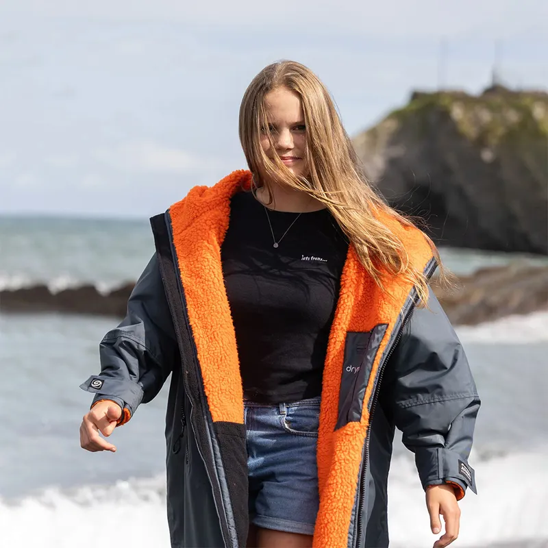 Dryrobe Advance Long Sleeve Change Robe in Charcoal Grey/Orange for Age 10-14-4