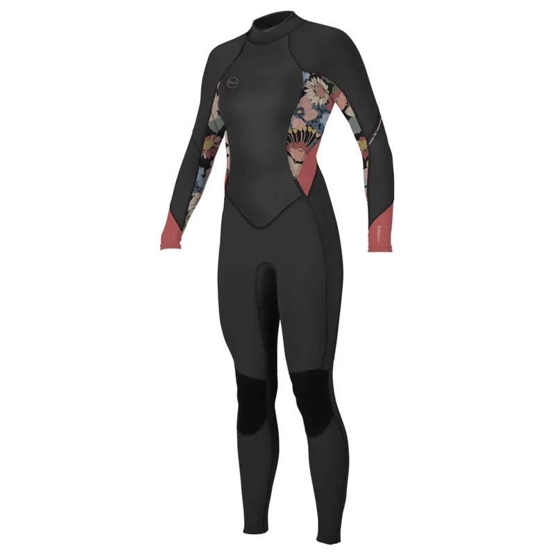 O Neill Womens Bahia 3-2mm Back Zip Wetsuit in Black-Twiggy-Tea Rose
