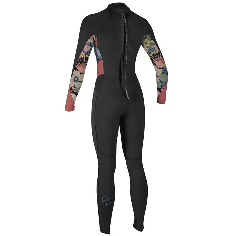 O Neill Womens Bahia 3-2mm Back Zip Wetsuit in Black-Twiggy-Tea Rose-1