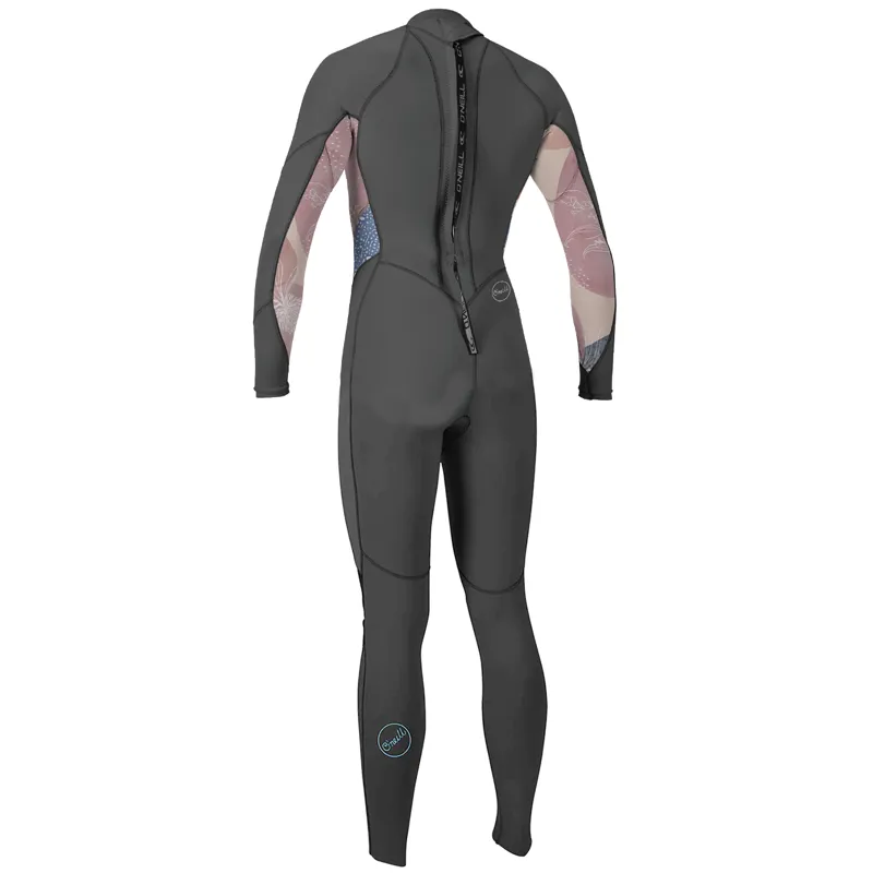 O Neill Womens Bahia 3-2mm Back Zip Wetsuit in Graphite-Desert Bloom-Drift Blue-1