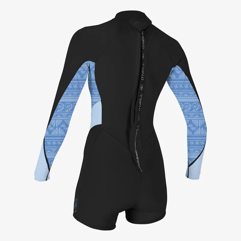 O'Neill Womens Bahia 2-1mm Back Zip Long Sleeve Shorty Wetsuit in Steel/Surf Abstract-1