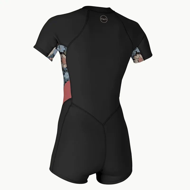 O Neill Womens Bahia 2-1mm Front Zip Shorty Wetsuit in Black-Twiggy-Tea Rose-1