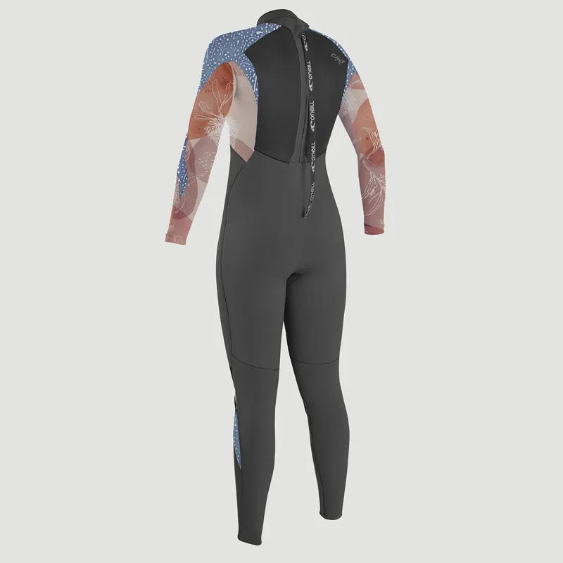 O Neill Womens Epic 5-4mm Back Zip Wetsuit in Graphite-Desert Bloom-Blue-1