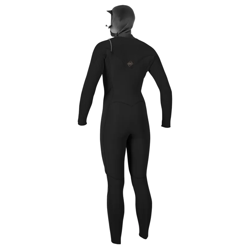 O Neill Womens Hyperfreak 5-4mm+ Chest Zip Hooded Wetsuit in Black-1