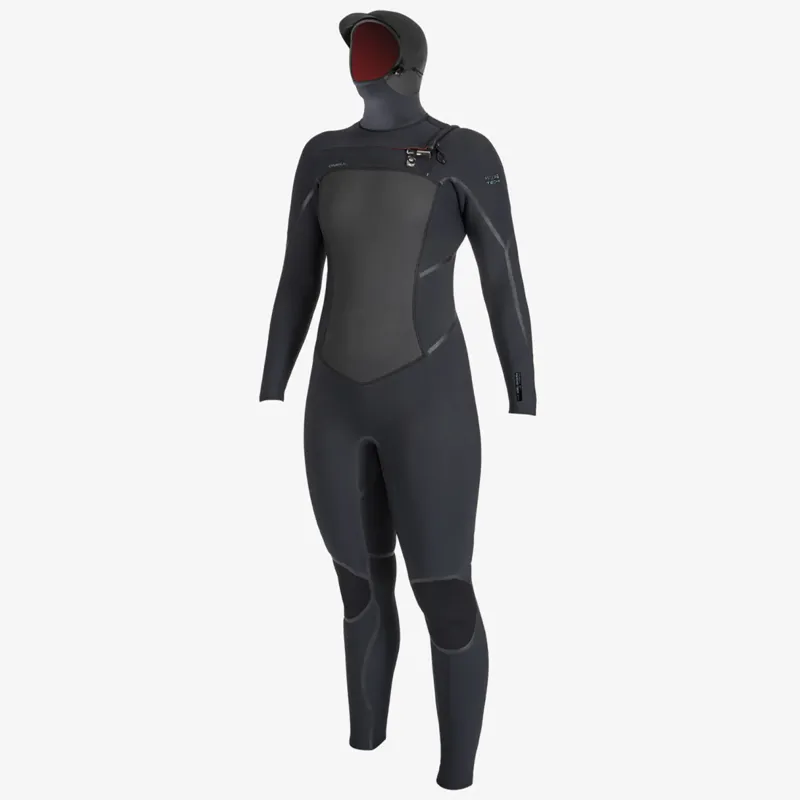 ONeill Womens PsychoTech 6-4mm+ Hooded Chest Zip Wetsuit in Black