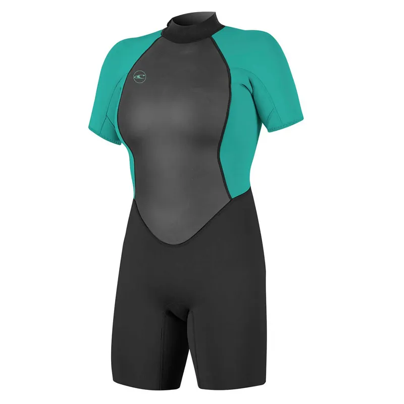 O Neill Womens Reactor 2mm Back Zip Shorty Wetsuit in Black/Aqua