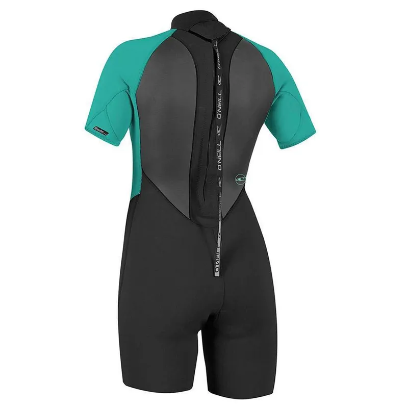 O Neill Womens Reactor 2mm Back Zip Shorty Wetsuit in Black/Aqua-1
