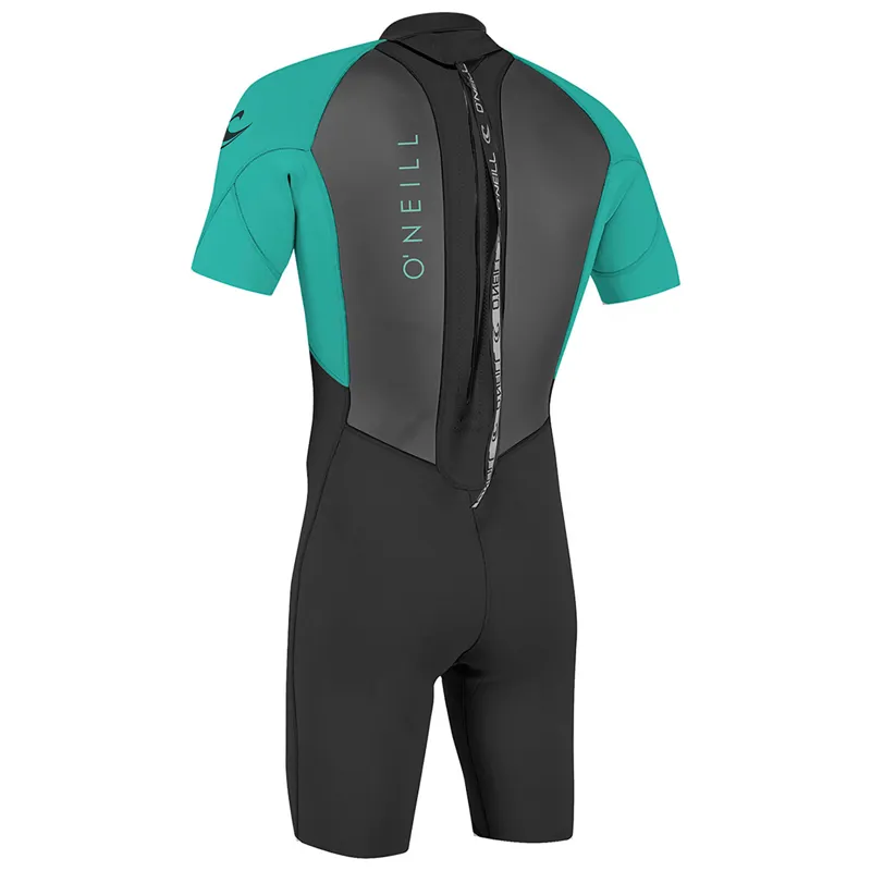 O Neill Reactor Youth 2mm Back Zip Shorty Wetsuit in Black/Aqua-1