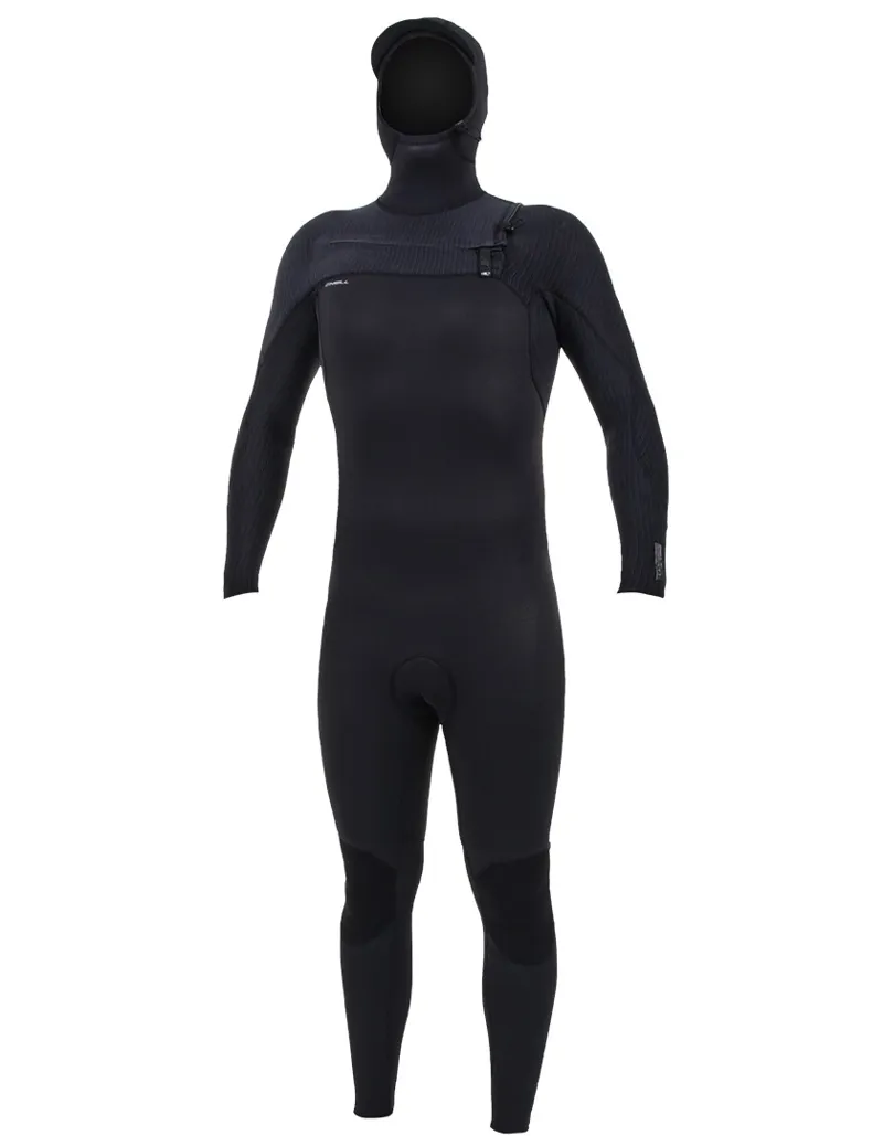 O Neill Hyperfreak 5-4mm+ Chest Zip Hooded Wetsuit in Black