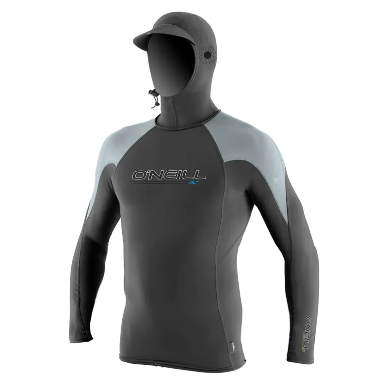 Oneill OZone Hooded Long Sleeve Rash Guard in Graphite/Cool Grey/Ocean