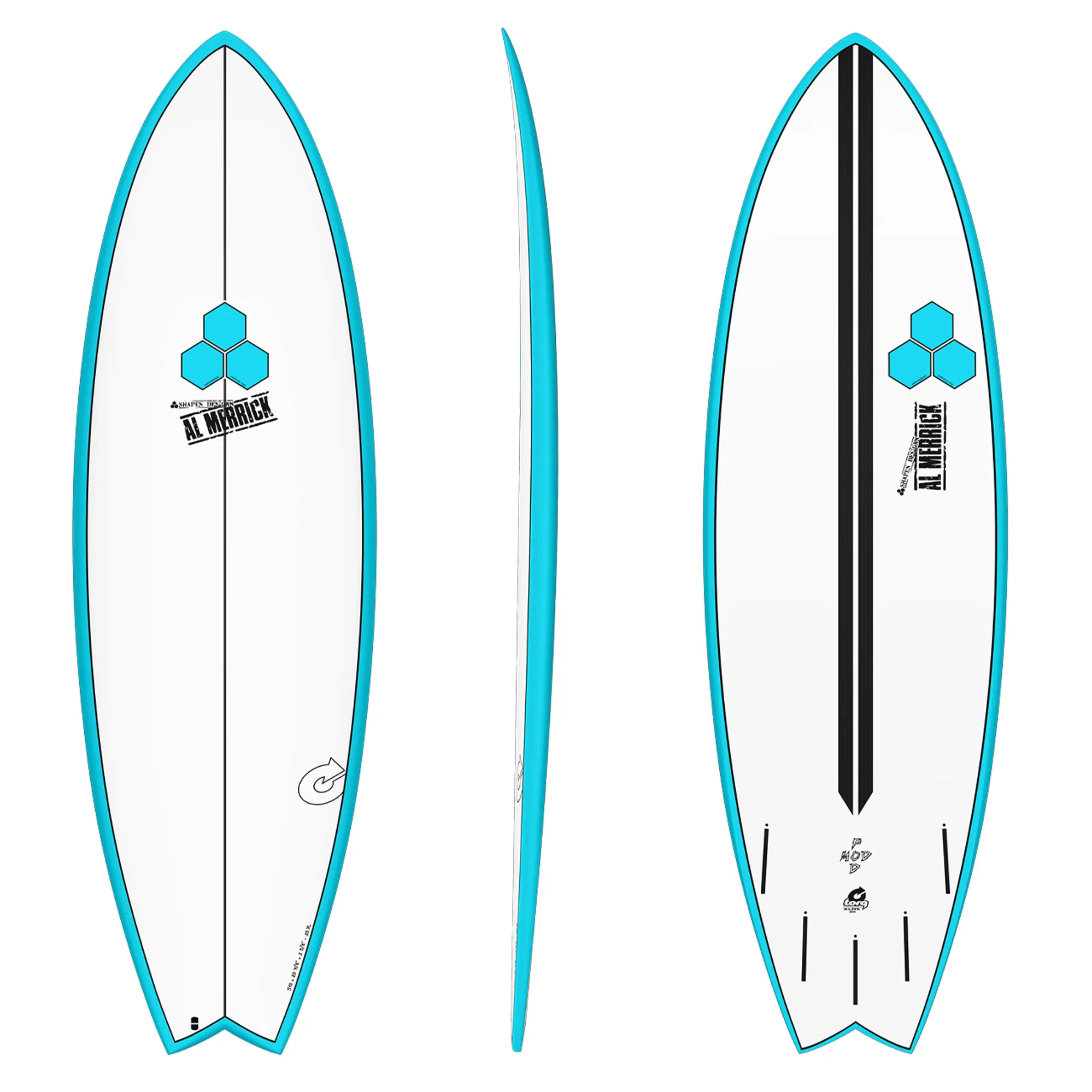 Torq CI PodMod Surfboard with Blue Rails and Pinline - Futures Torq CI PodMod Surfboard with Blue Rails and Pinline - Futures
