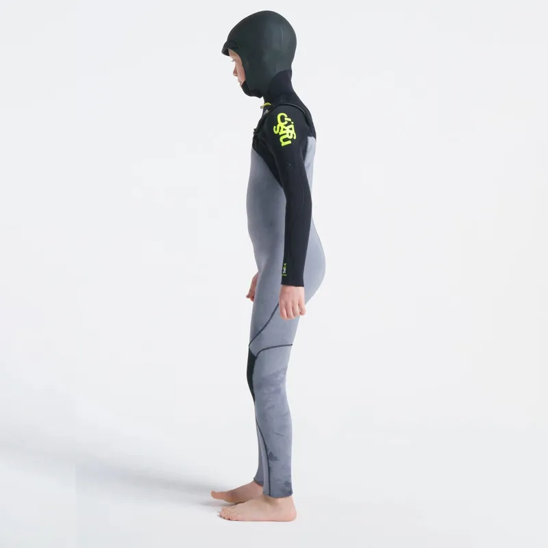 C-Skins Junior Session 5-4mm Hooded Chest Zip Wetsuit in Black/Tie Dye/Lime-3