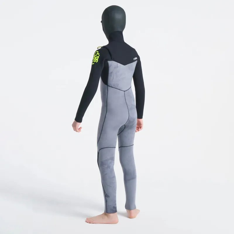 C-Skins Junior Session 5-4mm Hooded Chest Zip Wetsuit in Black/Tie Dye/Lime-4
