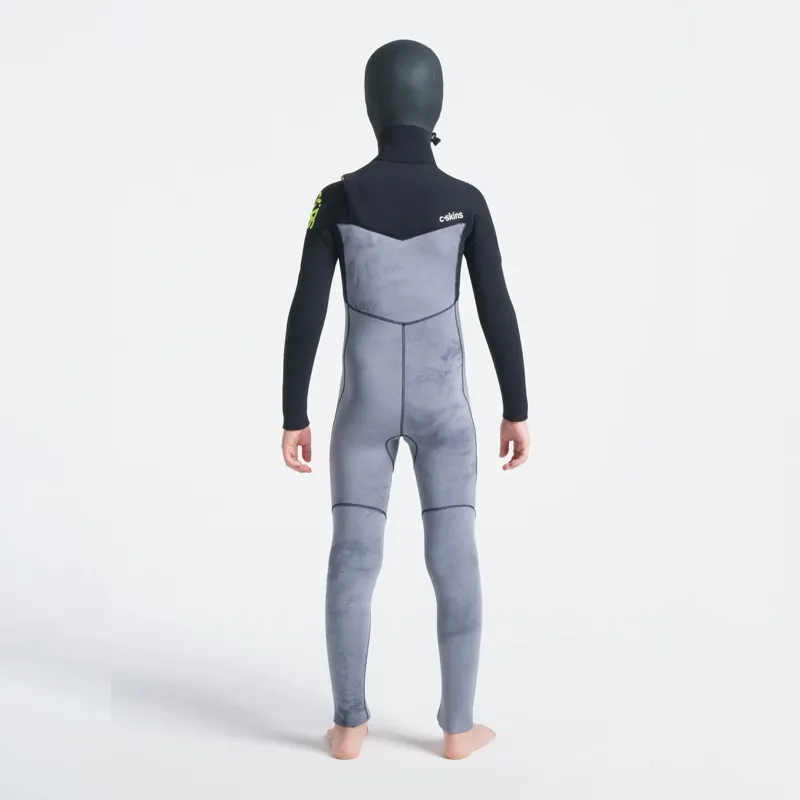 C-Skins Junior Session 5-4mm Hooded Chest Zip Wetsuit in Black/Tie Dye/Lime-5