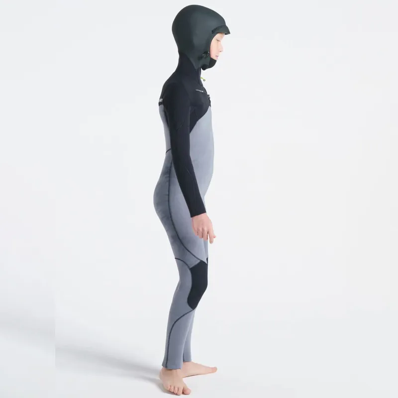 C-Skins Junior Session 5-4mm Hooded Chest Zip Wetsuit in Black/Tie Dye/Lime-6