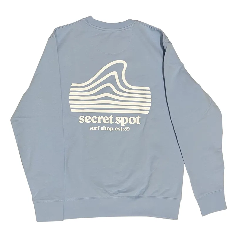 Secret Spot Logo Crew Sweatshirt in Sky Blue/White