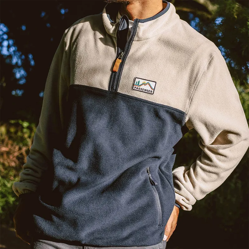 Passenger Set Off Recycled Polar 1/4 Zip Fleece in Oatmeal-1