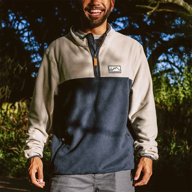 Passenger Set Off Recycled Polar 1/4 Zip Fleece in Oatmeal-2