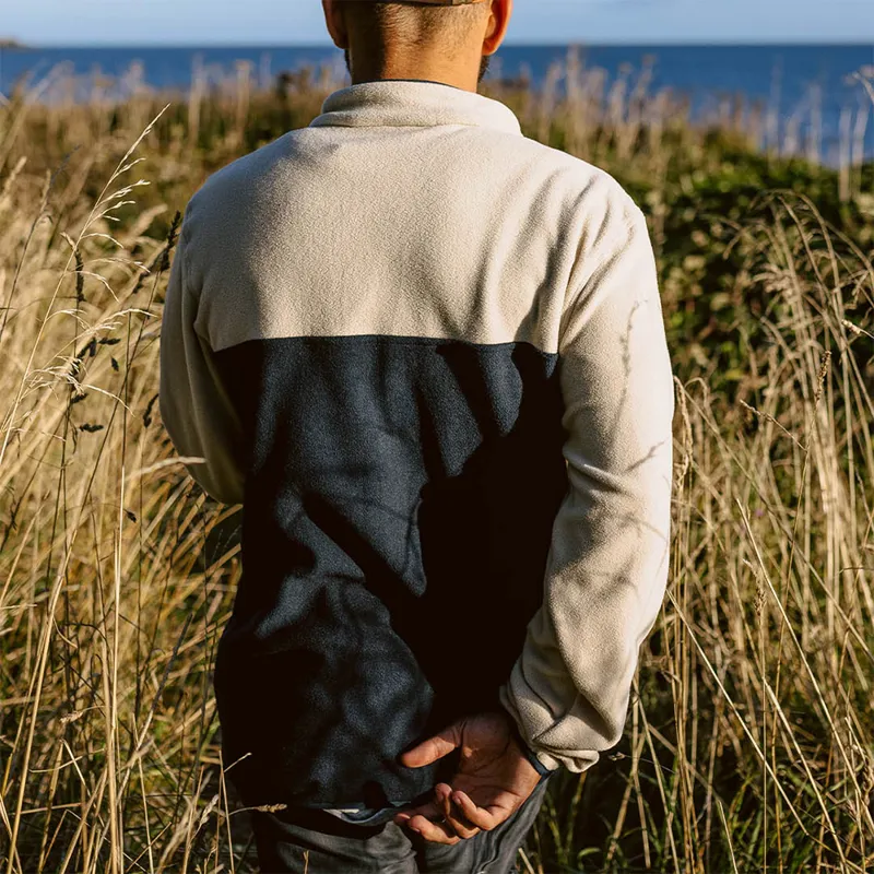 Passenger Set Off Recycled Polar 1/4 Zip Fleece in Oatmeal-3