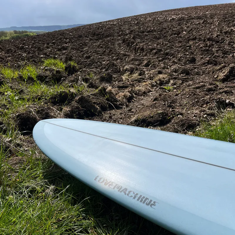 Love Machine Surfboards 7ft 4in Thick Lizzy in Blue - FCS Sides-3