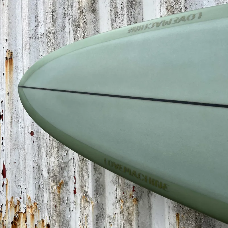 Love Machine Surfboards 7ft 4in Thick Lizzy in Green - FCS Sides-2