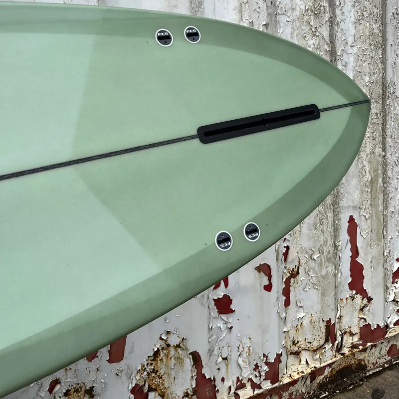 Love Machine Surfboards 7ft 4in Thick Lizzy in Green - FCS Sides-4