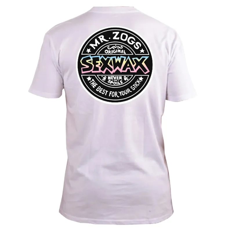 Sexwax Blue-Yellow-Pink Word Fade Tee in White