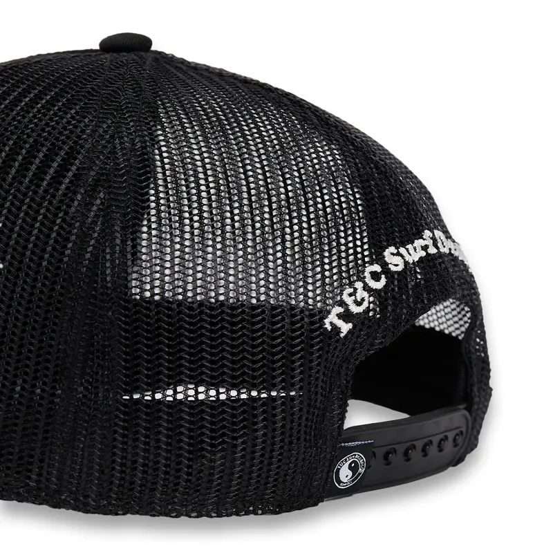 T and C Surf Designs YY Trucker Cap in Black/Black Logo-2